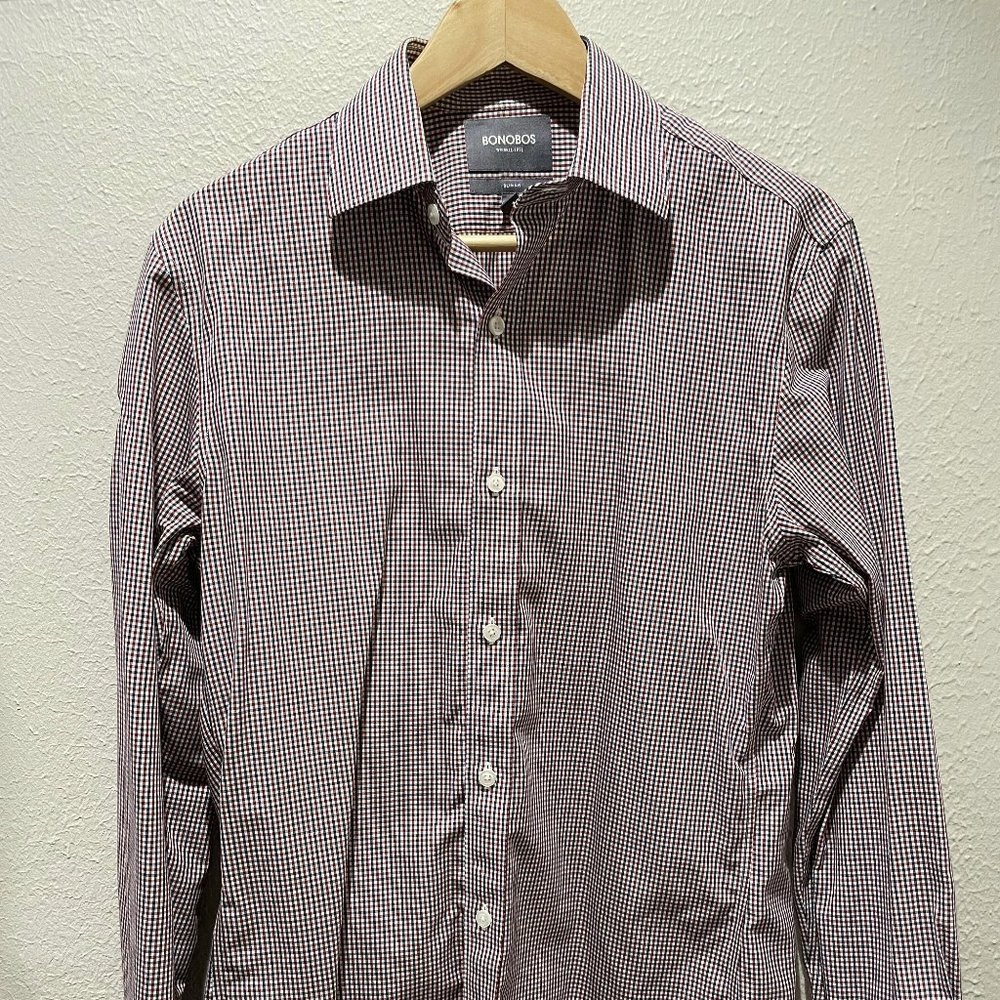 Bonobos Men's Micro Gingham Red Slim Fit Shirt 15/33